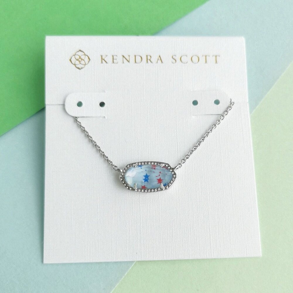 Kendra Scott ❤️ Elisa Silver Red White Blue Star Illusion Pendant Necklace